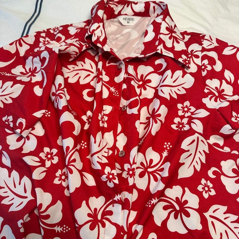 Amazon Red and White Floral Men's Polo Shirt